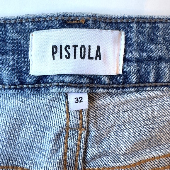 Pistola Lennon High Rise Straight Leg Distressed Stretch Jeans-Medium Wash-Sz 32 - Picture 5 of 14